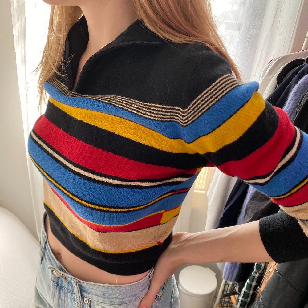 Vintage Striped 3/4 Sleeve Zip Up